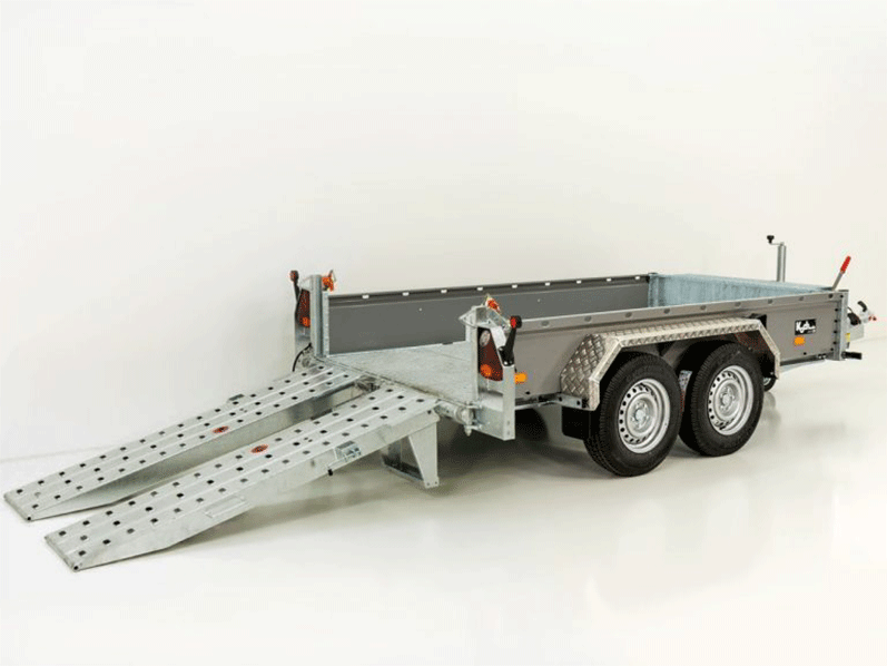 NGERR.png Vezeko Baumaschinenanhänger BA 155x360cm 3,5t|SB|Schwenk-Rampen|grau-Neu – Image 1