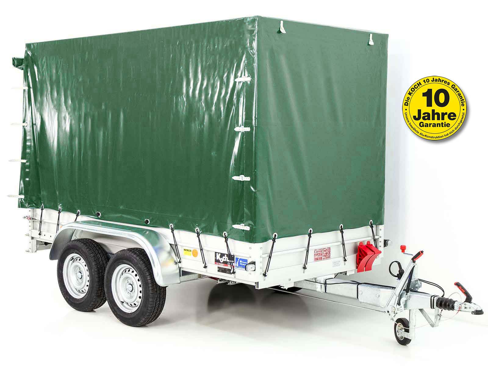 Anhänger mit Plane 150x300cm 2600kg | Typ 7.26 | Hochplane 180cm – Grün - Neu