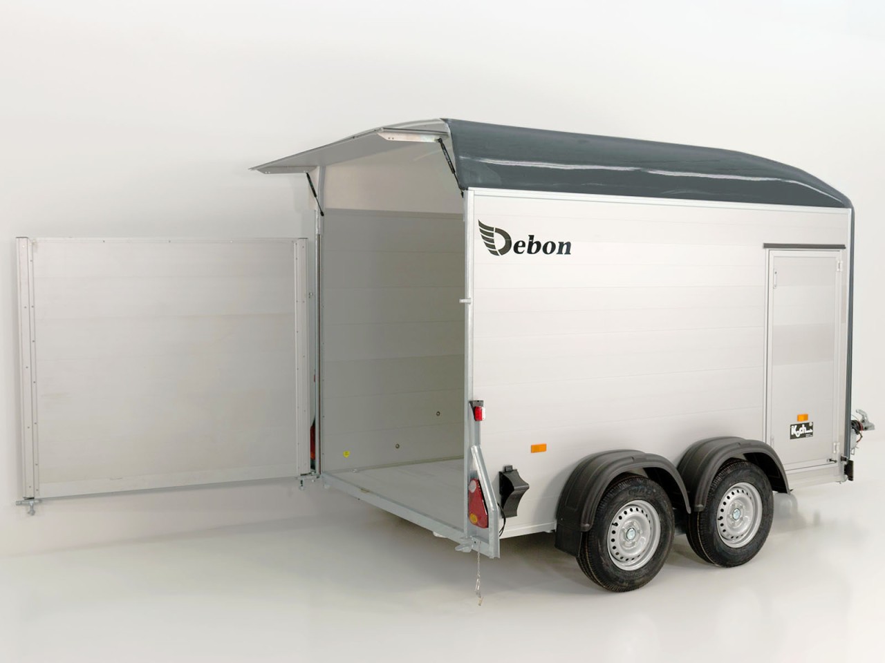 Debon Kofferanhänger C500 164x300cm H:200cm 2,0t|Alu|Polybug|Tür|grau-Neu