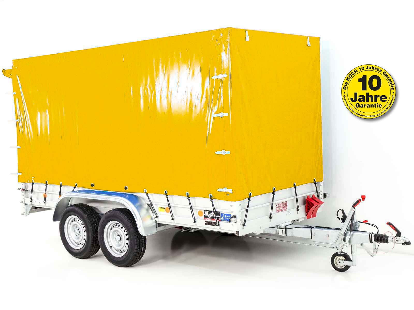 7mitplane-2-1.jpg Anhänger mit Plane 150x350cm 2600kg | Typ 8.26 | Hochplane 180cm – Gelb-Neu – Image 1